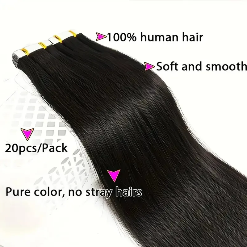 Straight Tape in Hair Extensions 100% Human Hair Seamless Invisible Straight Skin Weft 20pcs/50g Tape in Hair Extension For Wome