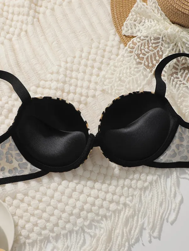 Bygel-bh och trosor för damer Enfärgade Intimates 3/4 kopp T-shirt BH Push Up Underkläder Underkläder Set för kvinnor S-L — image 4