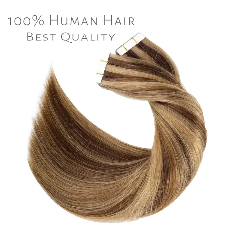 Tape In Hair Extensions Human Hair 50G 20Pcs #4/27 Highlight Color Tape Ins Straight Double Sided Skin Weft Remy Human Hair Tape — image 2