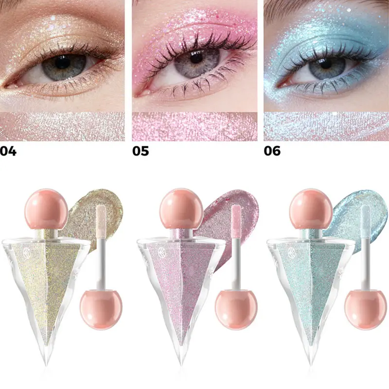 3 Colors Glitter Liquid Eyeshadow Set Shimmer Sparkly Metallic Eye Shadow Multi-Functional Highlighter Enhances Luster Lightweight Water-based Long Lasting Shiny Eye Makeup For Party Festival.