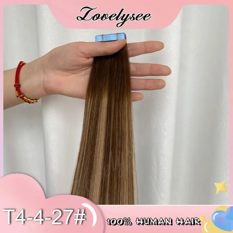 Balayage Tape In Hair Extensions Human Hair 100% Remy Hair Straight Seamless Invisible 20Pcs/40Pcs Tape Ins Human Hair Chick End — image 8