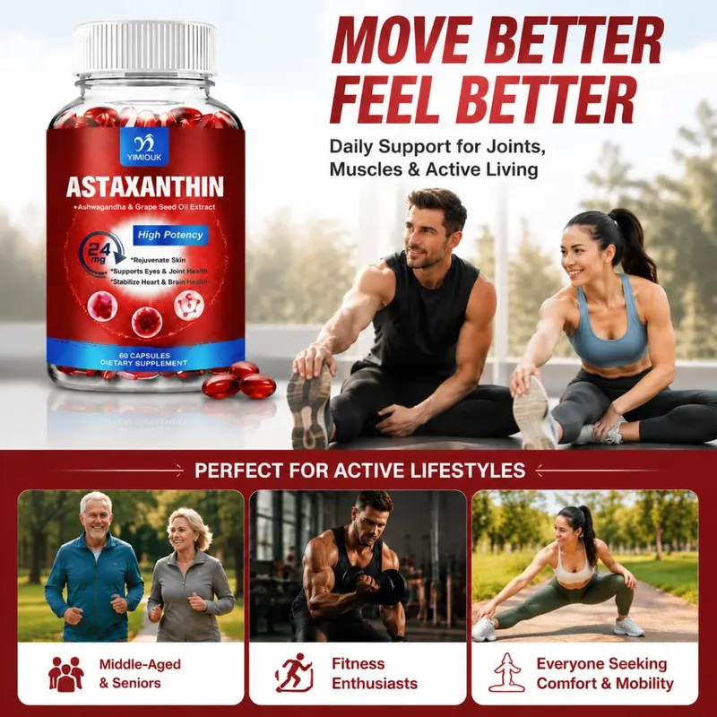 Astaxanthin Capsules - 24mg - Powerful Antioxidant Supplement Support Eye Skin Joint Heart Brain & Immune System Health