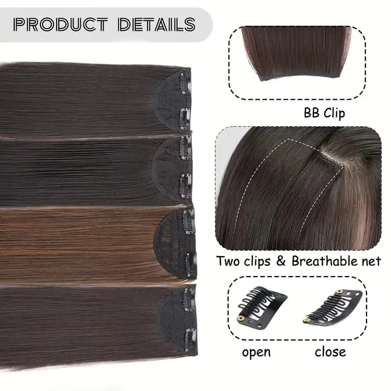 Seamless Synthetic Clip Ins Bangs Hair Extension With Secure BB Clips Thick Lining of Hair Top Side Cover Hairpieces for Women — image 3