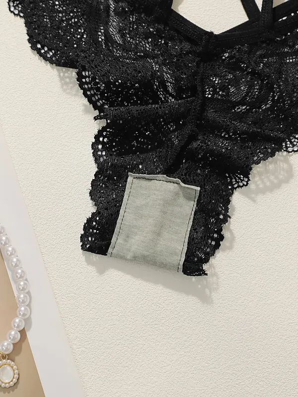 Sexy Lace Lingerie Set for Women Underwire Push Up Bra and Panty 2 Piece Sheer Lace Bralette with Criss Cross Back Thong — image 6