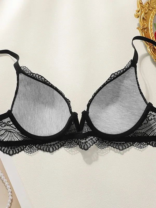 Sexy Lace Lingerie Set for Women Underwire Push Up Bra and Panty 2 Piece Sheer Lace Bralette with Criss Cross Back Thong — image 4