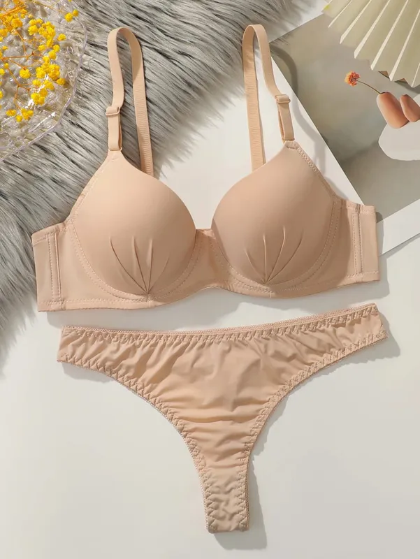 Solid Underwire Lingerie Set Women Push Up Bra with Steel Ring Fashion Women Underwear Panty Everyday Bras Sets