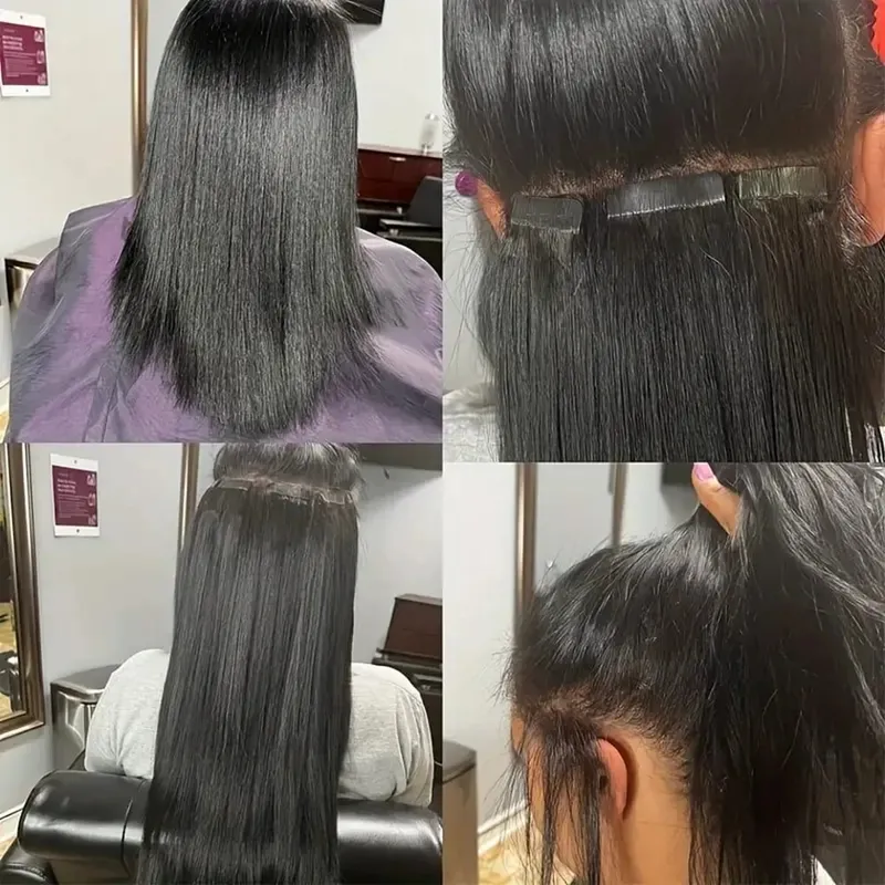 Tape In Hair Extensions Human Hair Straight Natural Black Seamless Weft Skin Extensions 20Pcs 50g/Pack Invisible Tape ins Hair — image 7