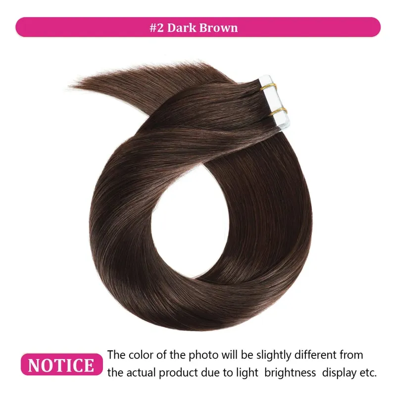 Tape In Hair Extensions Human Hair Dark Brown 50G 20Pcs Invisible Seamless Skin Weft Remy Human Hair Brown Tape Hair Extensions — image 5
