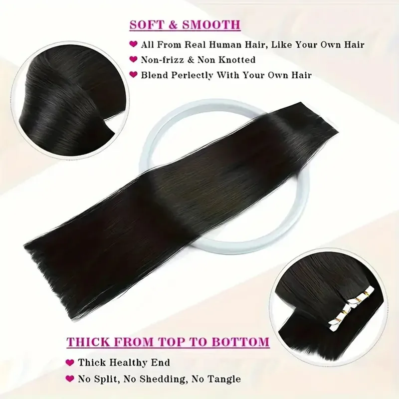 Straight Tape in Hair Extensions 100% Human Hair Seamless Invisible Straight Skin Weft 20pcs/50g Tape in Hair Extension For Wome
