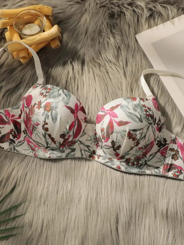 Women Pretty Printed Push Up Bra & Panty Set Lace Underwire Bras Sexy Lingerie Set for Women Comfortable Everyday Underwear — image 3
