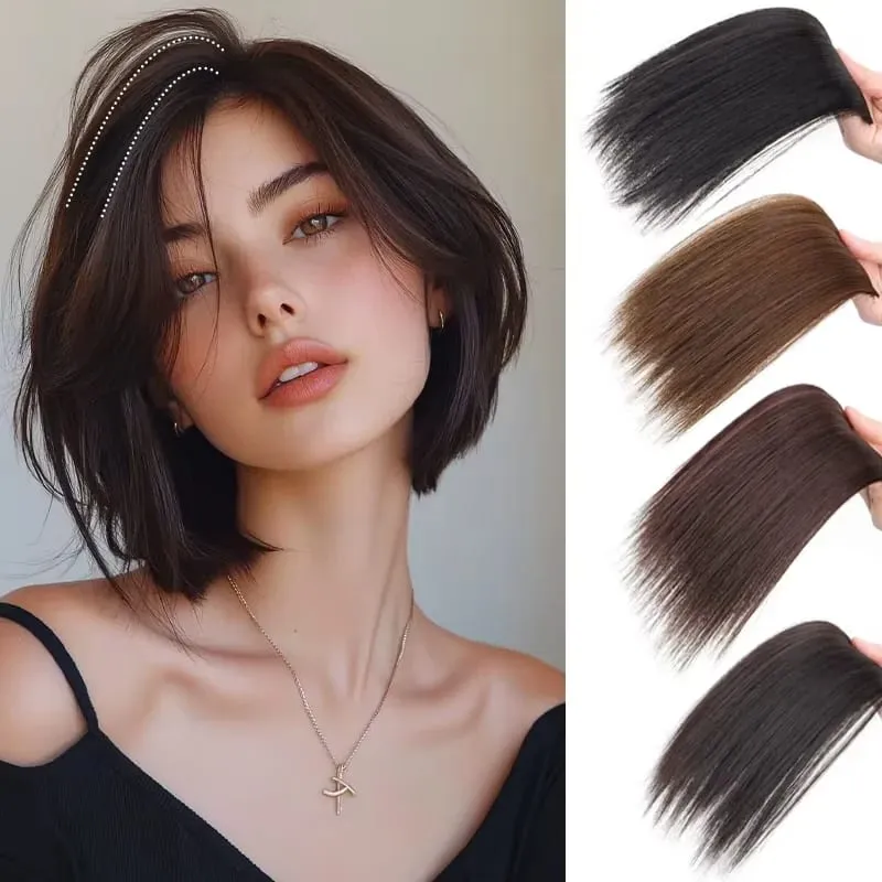 Seamless Synthetic Clip Ins Bangs Hair Extension With Secure BB Clips Thick Lining of Hair Top Side Cover Hairpieces for Women — image 2