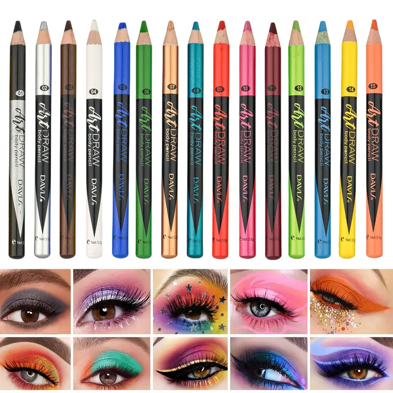 Pena Eyeliner Bibir 15 Warna Hitam Biru Multiwarna Metalik Mutiara Glitter Matte Finish Pena Rias Mata Gaya Smokey Punk — image 1