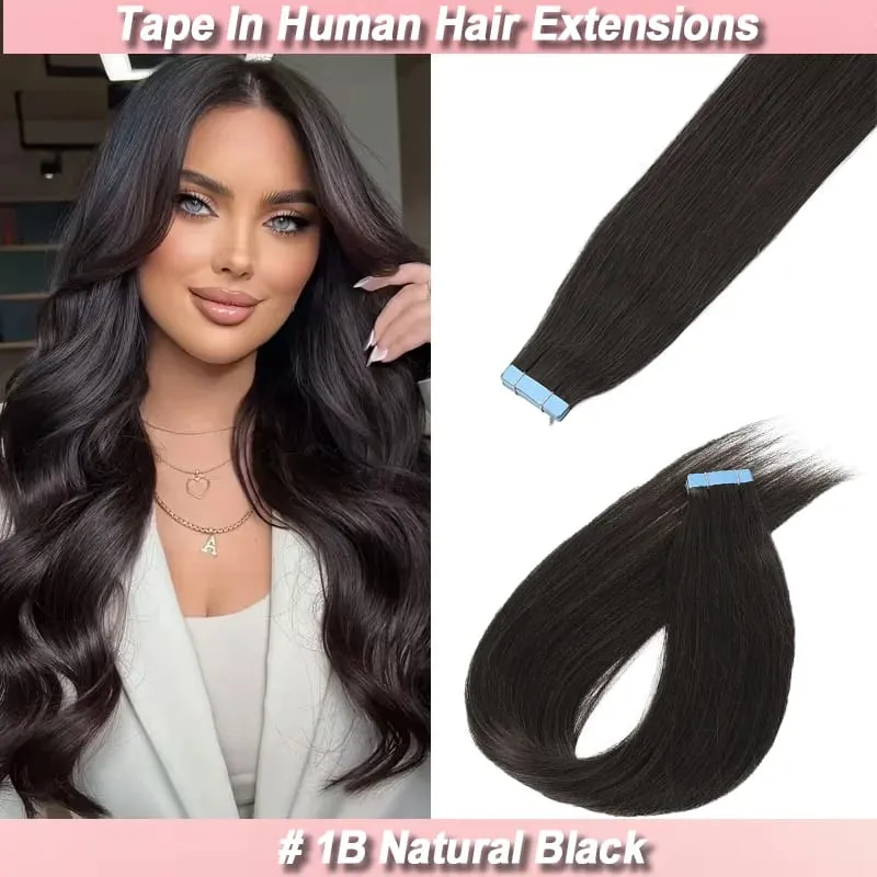 20Pcs/Pack Tape Sa Mga Extension ng Buhok ng Tao Angkop para sa mga Babae na may Invisible Adhesive Tape Ins Seamless Straight na Buhok para sa Volume at Haba — image 1