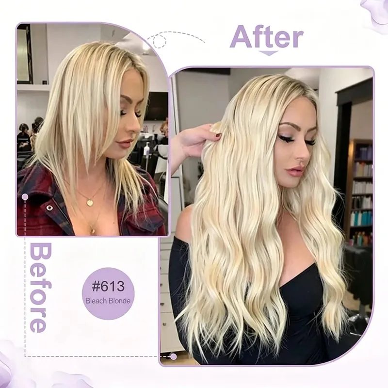 Tape in Hair Extensions Human Hair Bleach Blonde 26 Inch 50g/pack Straight Seamless Skin Weft Tape in Real Human Hair Extension — image 6