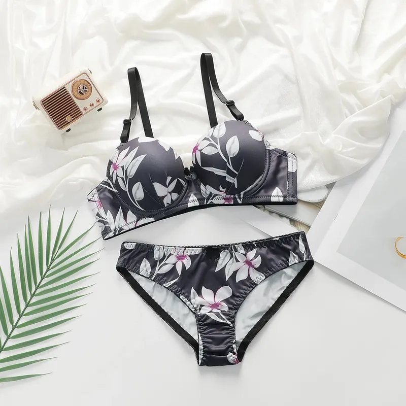 Sexy Lingerie Set for Women Pretty Printed Brassiere Push Up Bra with Steel Ring Everyday Underwear Panty Bras Set S-XL