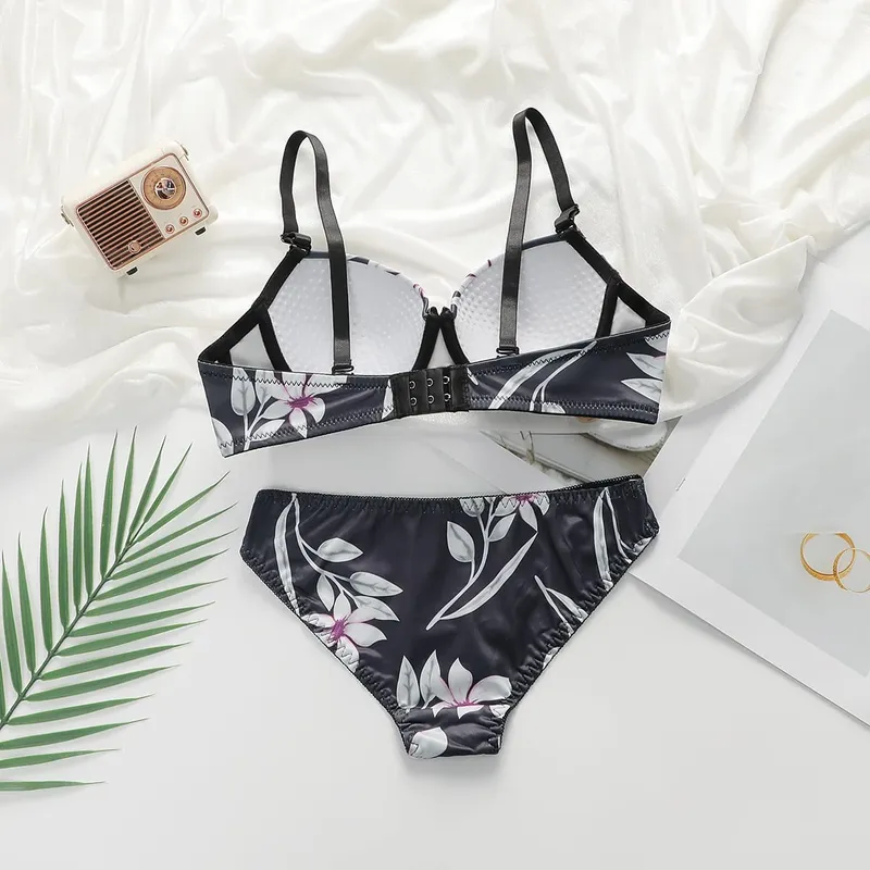 Sexy Lingerie Set for Women Pretty Printed Brassiere Push Up Bra with Steel Ring Everyday Underwear Panty Bras Set S-XL — image 2