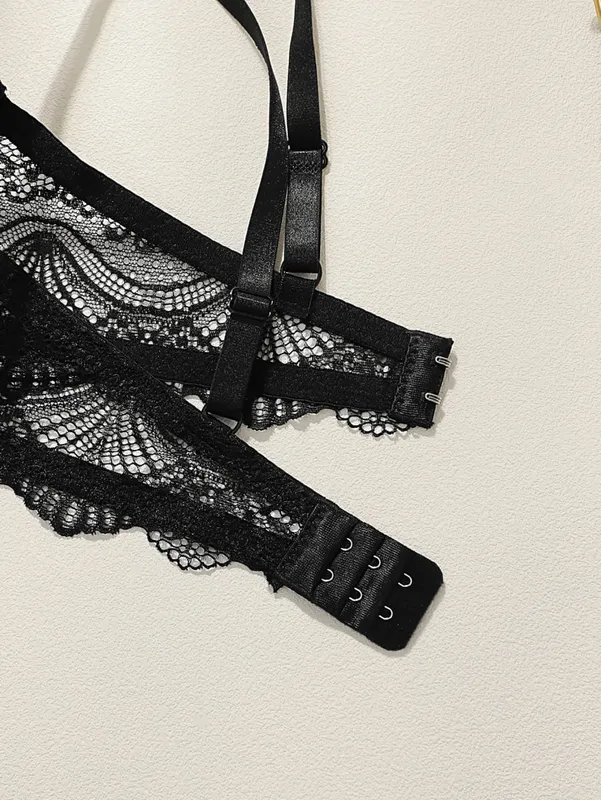 Sexy Lace Lingerie Set for Women Underwire Push Up Bra and Panty 2 Piece Sheer Lace Bralette with Criss Cross Back Thong — image 5