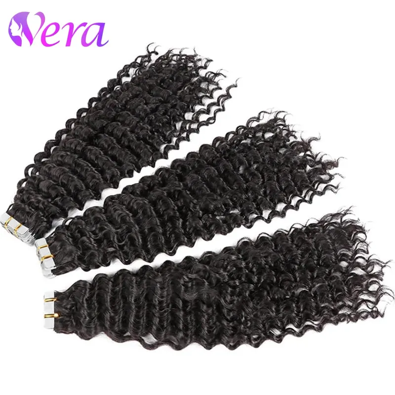 Deep Wave Tape In Hair Extensions Human Hair 20Pcs Double Sided Invisible Tape Hair Extension 50G/Pack Remy Human Hair Tape Ins