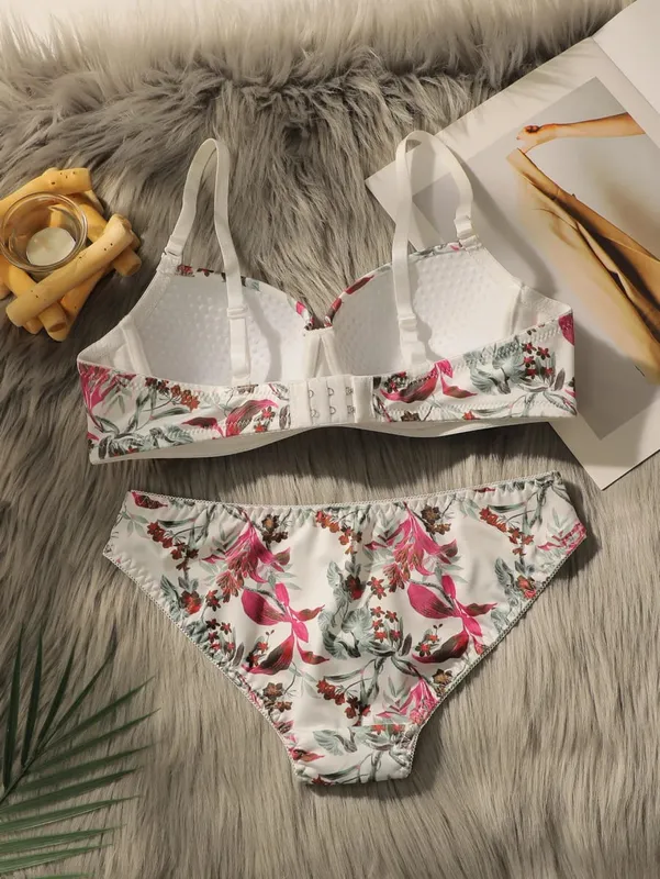 Women Pretty Printed Push Up Bra & Panty Set Lace Underwire Bras Sexy Lingerie Set for Women Comfortable Everyday Underwear — image 2