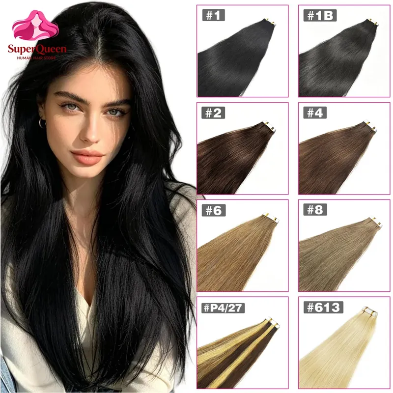Straight Tape In Hair Extensions 100% Real Remy Human Hair Skin Weft Salon Quality For Woman 50G Tape Ins Human Hair Extension