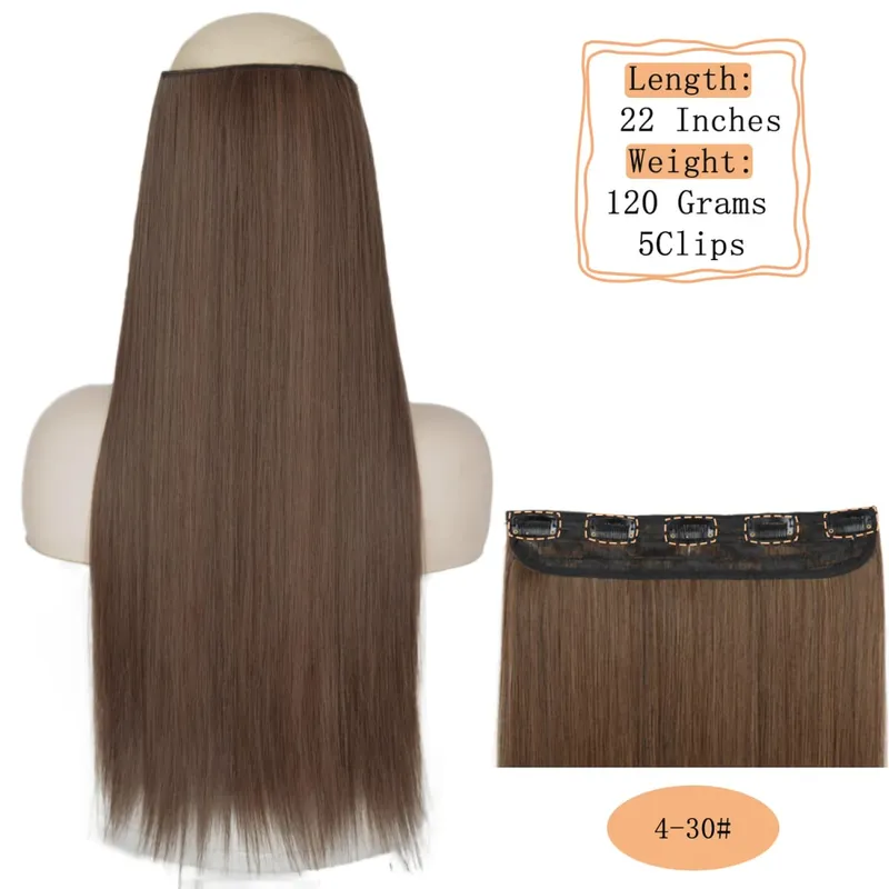 Synthetic 5 Clips Long Water Wave Clip In Hair Extensions Heat Resistant 22Inch One Piece Black Brown Hairpiece For Women