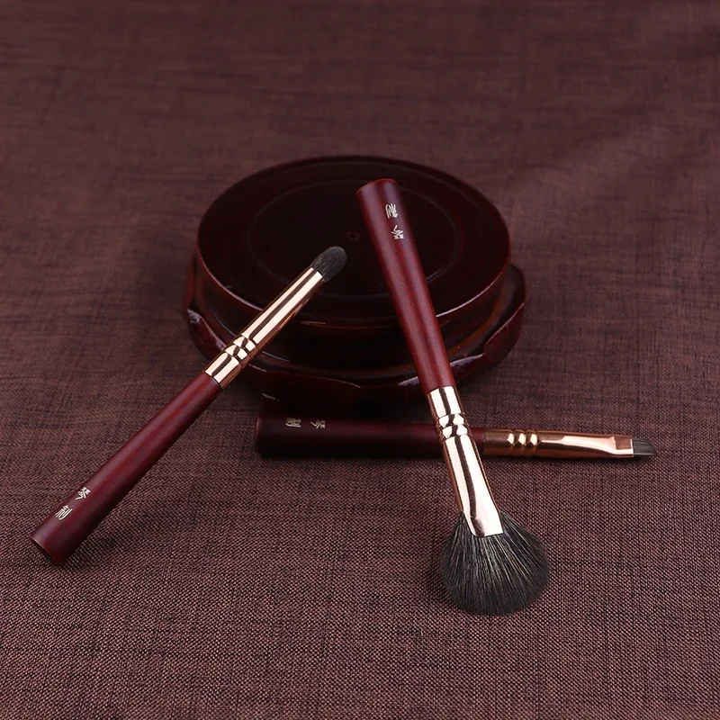 Conjunto de pincéis de maquiagem artesanal profissional, fibra sintética macia, cabo curto, kit de pincéis de maquiagem portátil para viagem