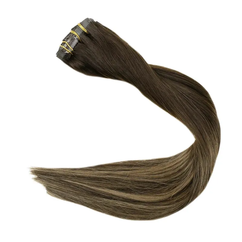 Clip invisible sin costuras Full Shine en extensiones de cabello humano 8 piezas 120 g Remy Balayage Color rubio — image 11