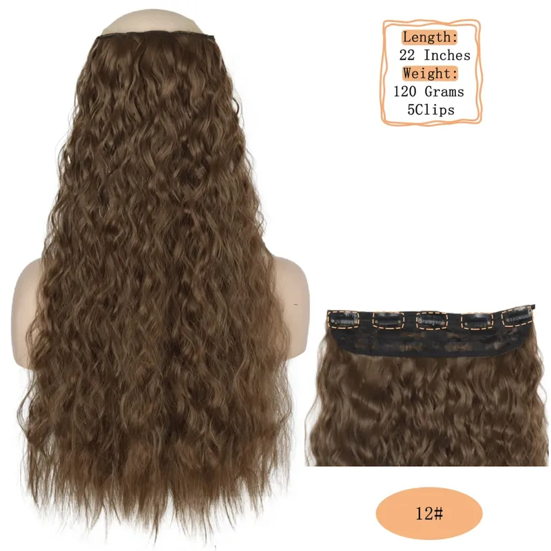 Synthetic 5 Clips Long Water Wave Clip In Hair Extensions Heat Resistant 22Inch One Piece Black Brown Hairpiece For Women