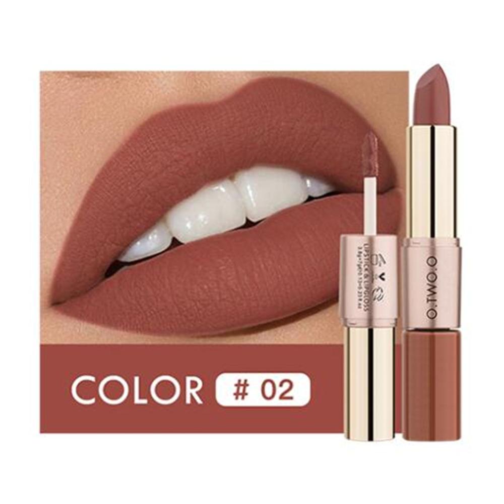 O.TWO.O 2 en 1 Lápiz labial Mate Brillo de labios Cosméticos Pintalabios impermeables Batom Mate Labios Maquillaje Colorete 12 colores Lápiz labial