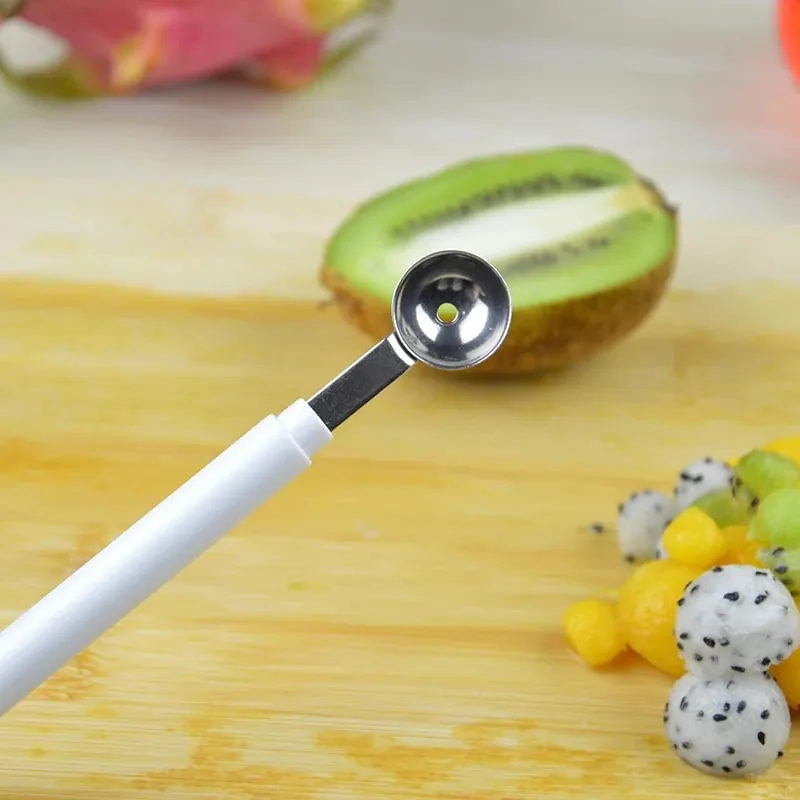 Mini vykopávač kuliček na jablka Meloun Lžíce Naběračka na zmrzlinu Nerezová ocel Oboustranný nástroj na vaření Kuchyňské doplňky pro kutily Gadgets — image 3