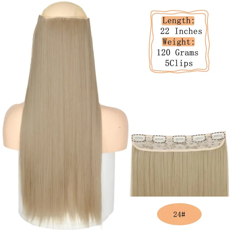 Synthetic 5 Clips Long Water Wave Clip In Hair Extensions Heat Resistant 22Inch One Piece Black Brown Hairpiece For Women