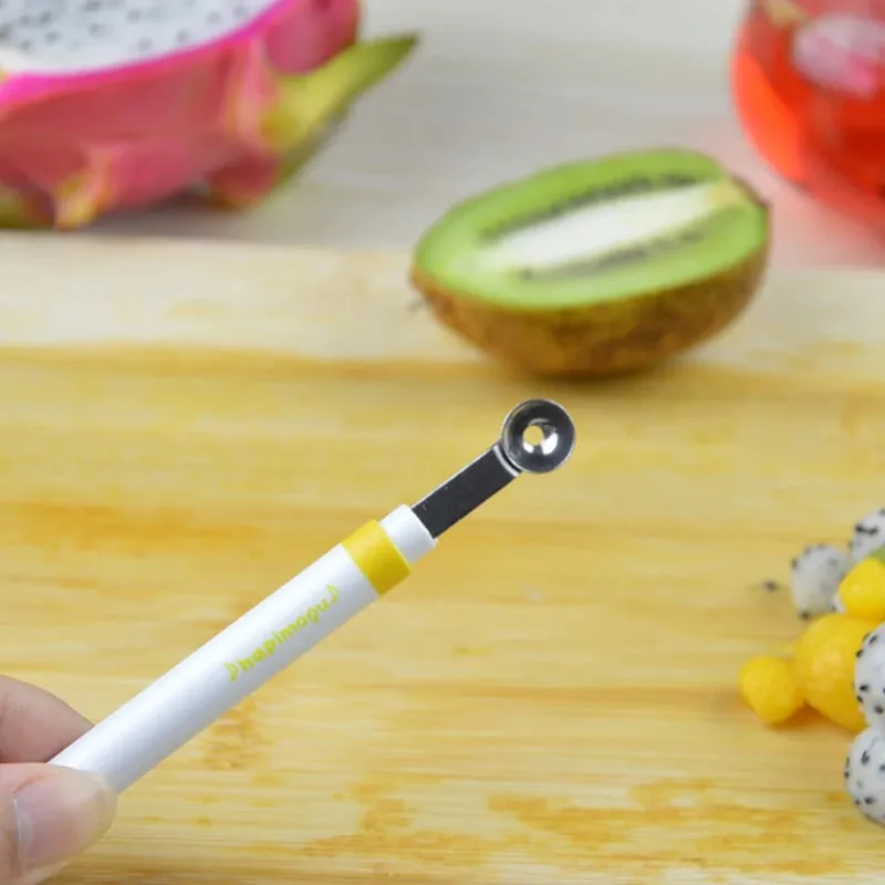 Mini vykopávač kuliček na jablka Meloun Lžíce Naběračka na zmrzlinu Nerezová ocel Oboustranný nástroj na vaření Kuchyňské doplňky pro kutily Gadgets — image 4