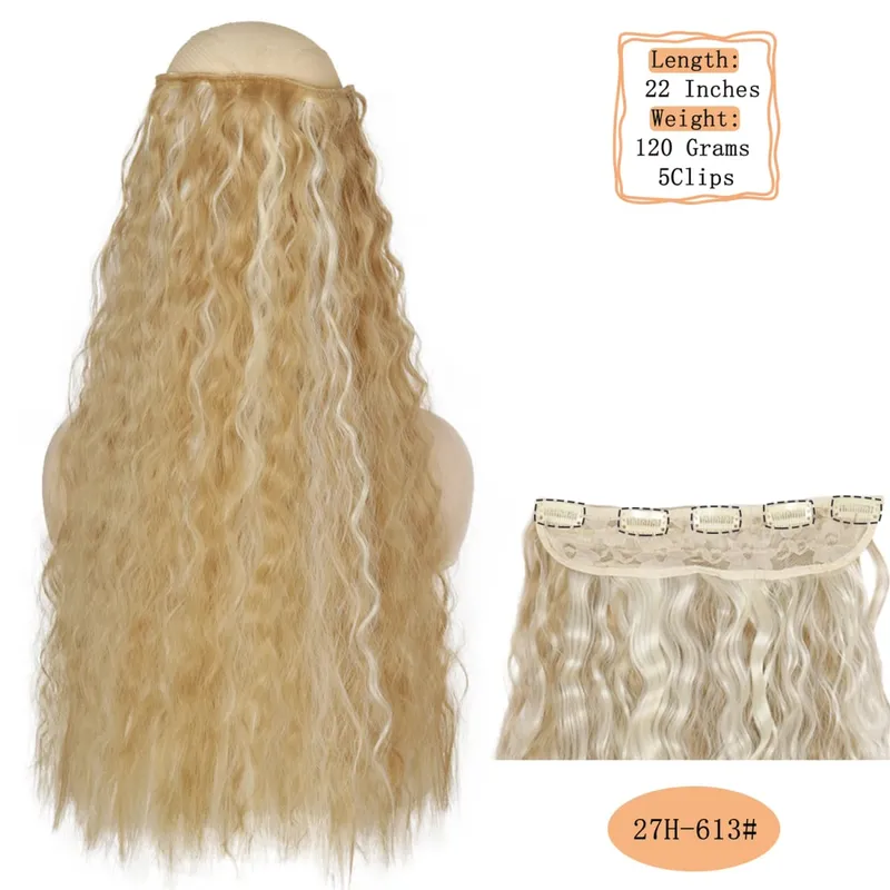 Synthetic 5 Clips Long Water Wave Clip In Hair Extensions Heat Resistant 22Inch One Piece Black Brown Hairpiece For Women