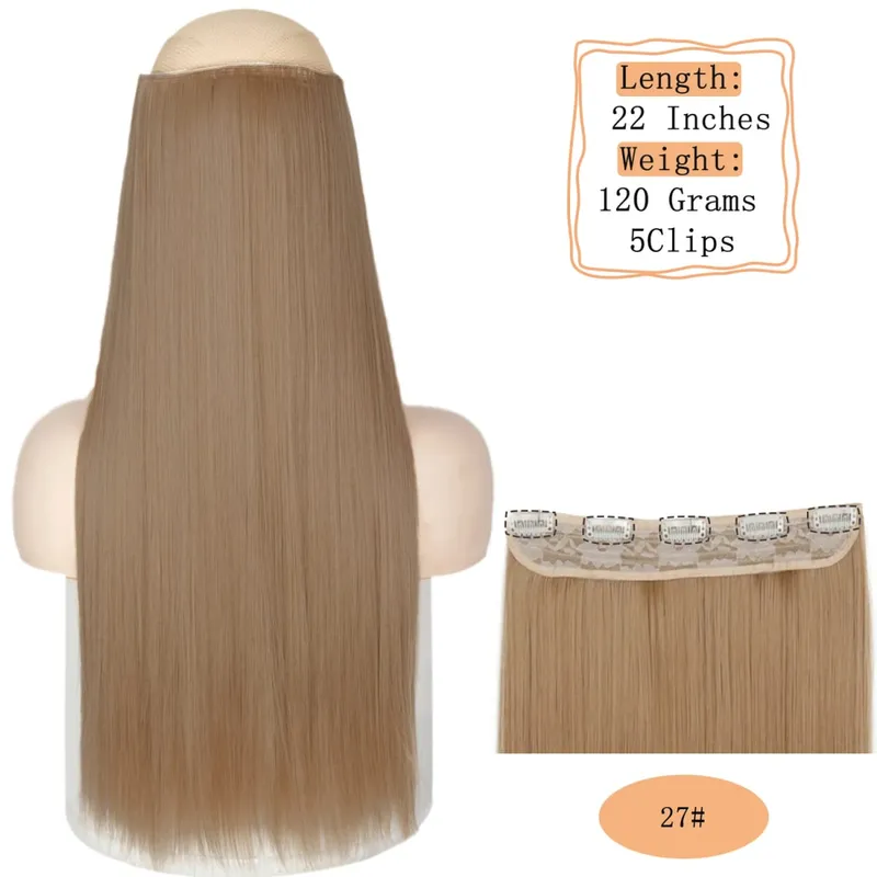 Synthetic 5 Clips Long Water Wave Clip In Hair Extensions Heat Resistant 22Inch One Piece Black Brown Hairpiece For Women