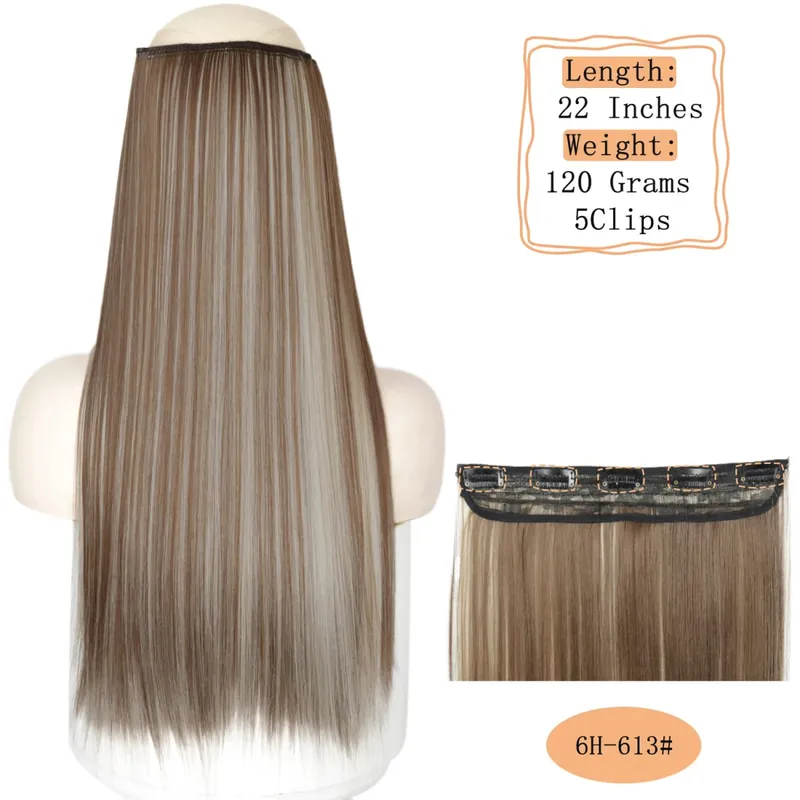 Synthetic 5 Clips Long Water Wave Clip In Hair Extensions Heat Resistant 22Inch One Piece Black Brown Hairpiece For Women