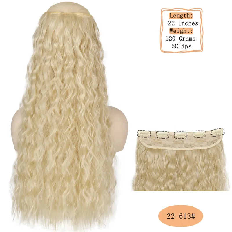 Synthetic 5 Clips Long Water Wave Clip In Hair Extensions Heat Resistant 22Inch One Piece Black Brown Hairpiece For Women