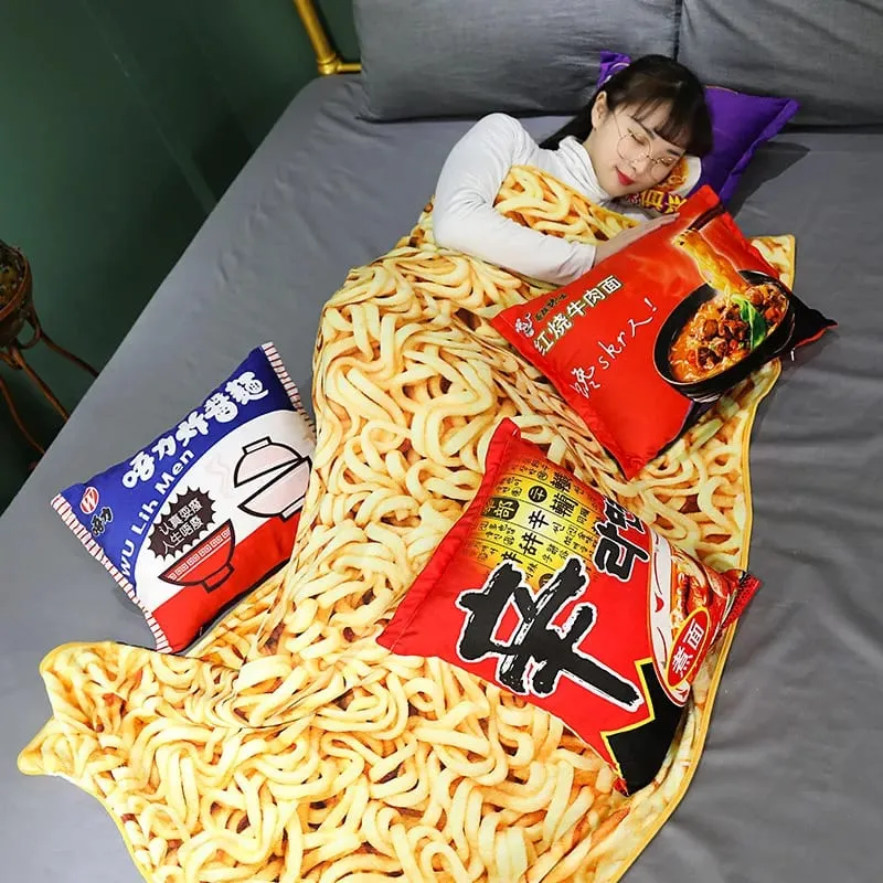 45cm Funny Food Plush Toy Simulation Instant Noodles Plush Pillow with Blanket Stuffed Beef Fried Noodles Gifts Plush Pillow — image 3