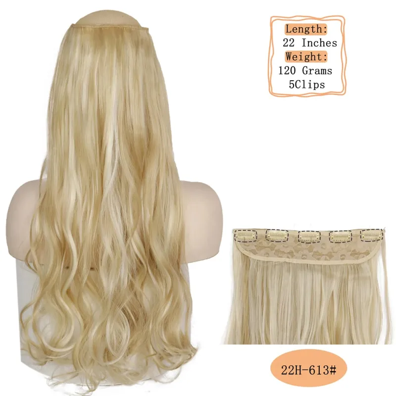 Synthetic 5 Clips Long Water Wave Clip In Hair Extensions Heat Resistant 22Inch One Piece Black Brown Hairpiece For Women