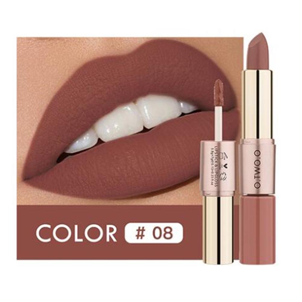 O.TWO.O 2 en 1 Lápiz labial Mate Brillo de labios Cosméticos Pintalabios impermeables Batom Mate Labios Maquillaje Colorete 12 colores Lápiz labial
