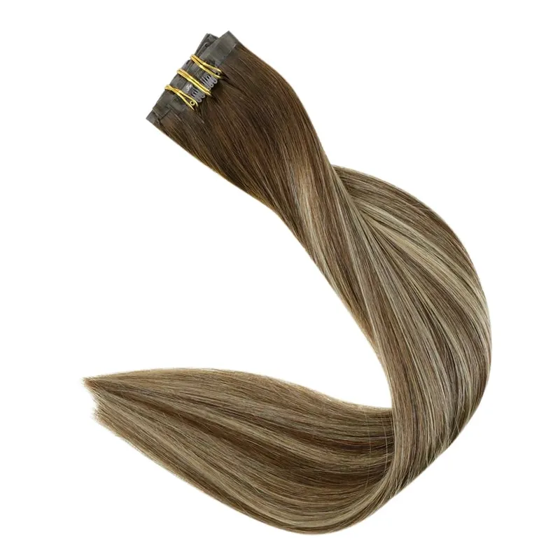 Clip invisible sin costuras Full Shine en extensiones de cabello humano 8 piezas 120 g Remy Balayage Color rubio