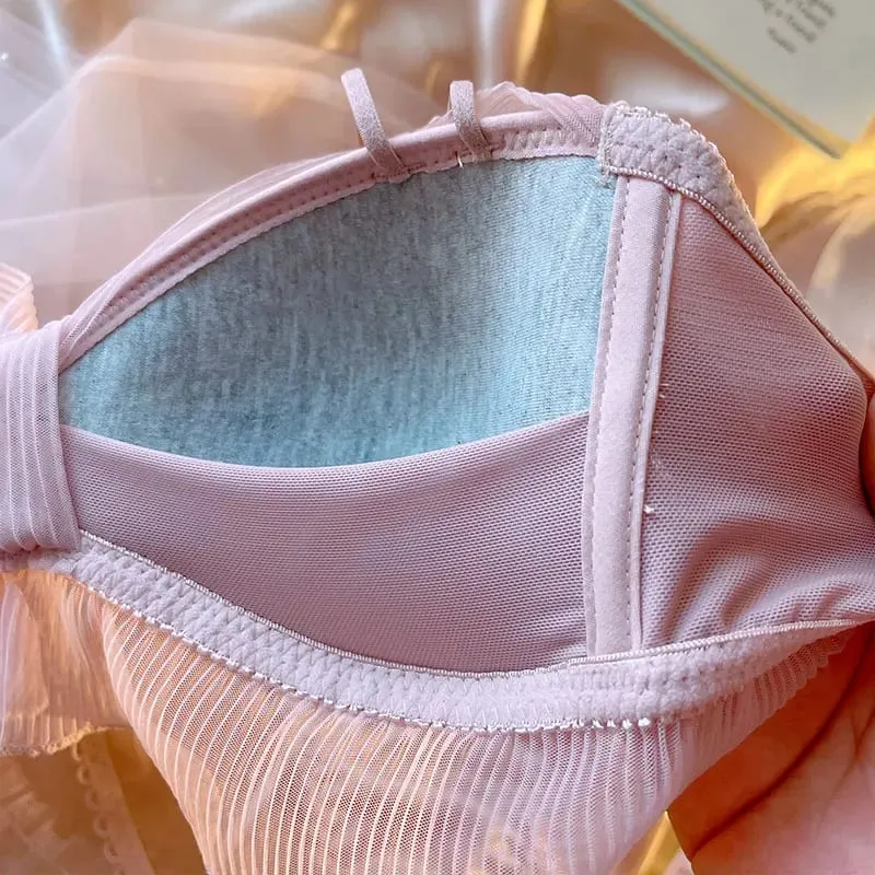 الملابس الداخلية فتاة الجنية Bowknot الشيفون رقيقة نمط لطيف لا الصلب حلقة كأس مثلث الصدرية مجموعة النساء حجم كبير Bralette اللباس الداخلي 2 قطعة — image 6