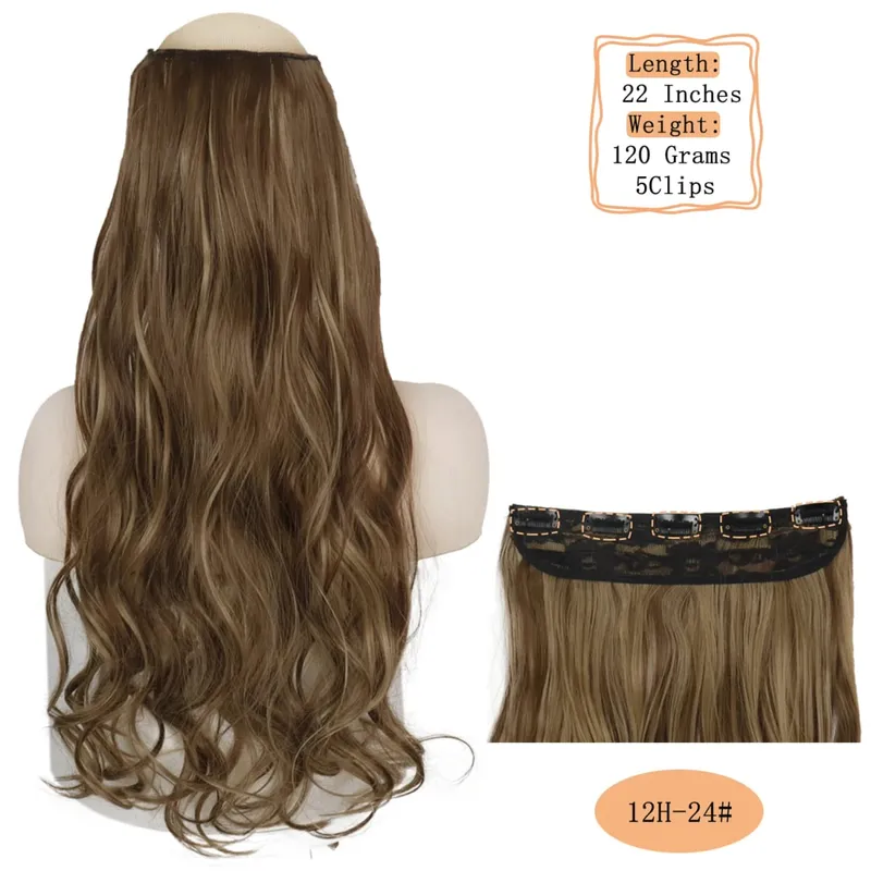 Synthetic 5 Clips Long Water Wave Clip In Hair Extensions Heat Resistant 22Inch One Piece Black Brown Hairpiece For Women