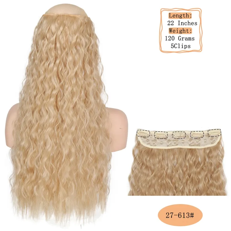 Synthetic 5 Clips Long Water Wave Clip In Hair Extensions Heat Resistant 22Inch One Piece Black Brown Hairpiece For Women