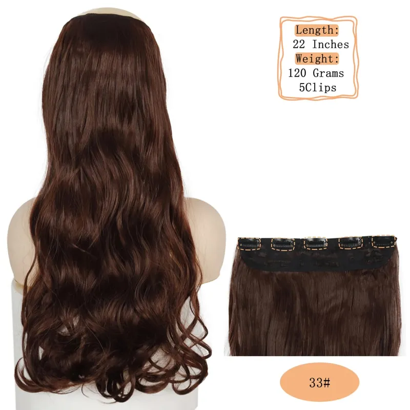 Synthetic 5 Clips Long Water Wave Clip In Hair Extensions Heat Resistant 22Inch One Piece Black Brown Hairpiece For Women