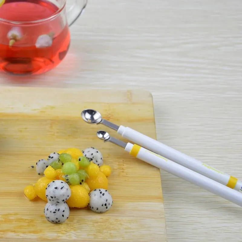 Mini vykopávač kuliček na jablka Meloun Lžíce Naběračka na zmrzlinu Nerezová ocel Oboustranný nástroj na vaření Kuchyňské doplňky pro kutily Gadgets — image 2