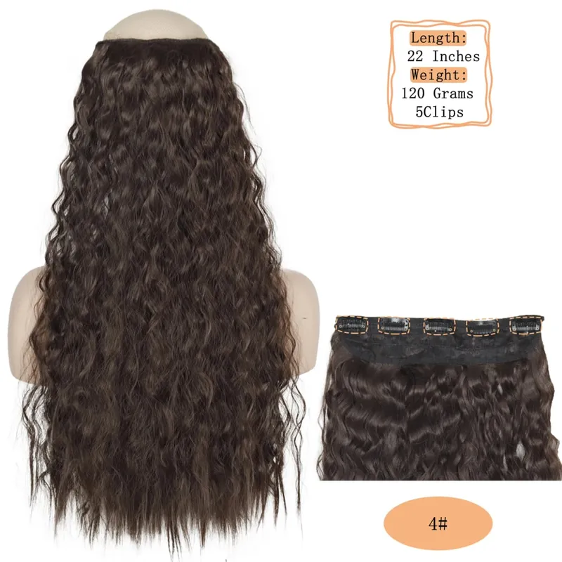 Synthetic 5 Clips Long Water Wave Clip In Hair Extensions Heat Resistant 22Inch One Piece Black Brown Hairpiece For Women