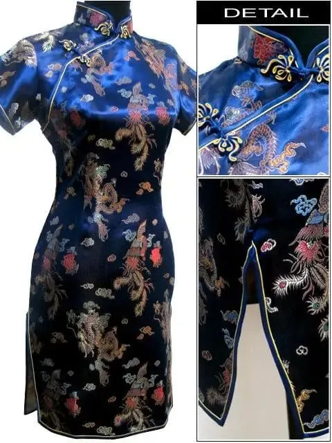 Đen Truyền Thống Phụ Nữ Trung Quốc Qipao Đầm Ngắn Gợi Cảm Sườn Xám Tay Nút Hoa Kích Thước Lớn 3XL 4XL 5XL 6XL — image 9