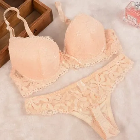 [Cheap]New 2019 Lace Embroidery Bra Set Women Plus Size Push Up Underwear Set Bra and Panty Set 32 34 36 38 ABC Cup For Female