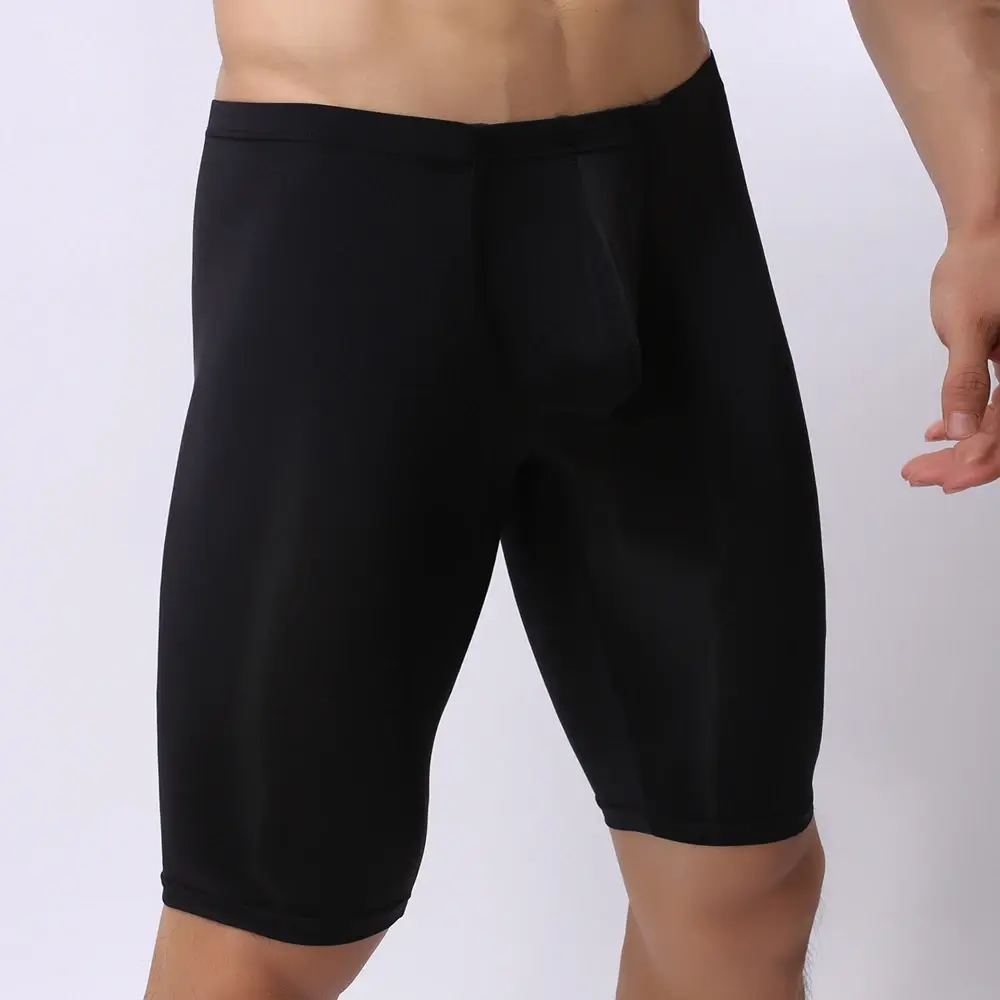 Men Ultra-thin Underwear Transparent Men Boxer Sculpting Half-length Solid U Convex Pouch Boxer Mens Long Underwear — image 2