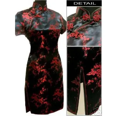Đen Truyền Thống Phụ Nữ Trung Quốc Qipao Đầm Ngắn Gợi Cảm Sườn Xám Tay Nút Hoa Kích Thước Lớn 3XL 4XL 5XL 6XL — image 8
